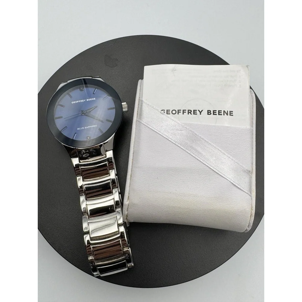 Geoffrey Beene Blue Sapphire Collection Men's Watch Silver‎ Tone WORKS GB8188SL